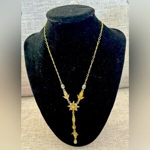 1928 gold drop statement necklace with rhinestones